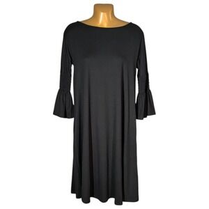 Agnes & Dora Black Baby Suede Walker Dress 2XS Midi Pockets Bell Sleeves‎ NWOT